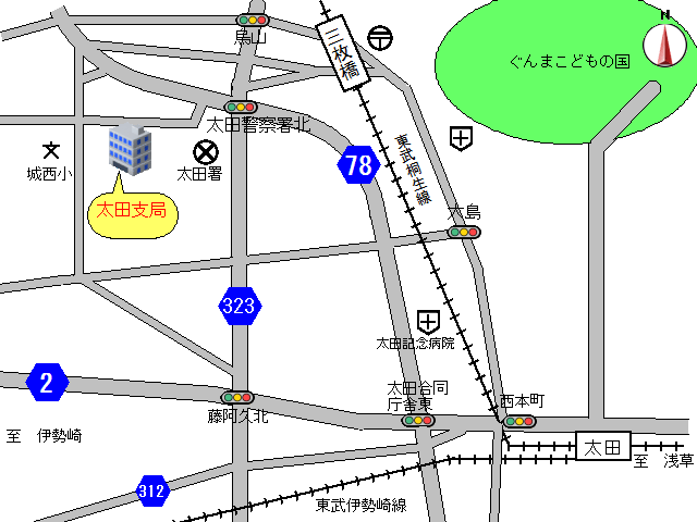 前橋地方法務局太田支局周辺案内図です。